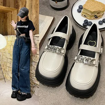 готически Лолита Мери Джейн обувки жени сладък Kawaii буци платформа апартаменти моден дизайнер катарама каишка кожа дамски мокасини обувки