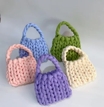 Дамска ежедневна чанта Ръчно тъкана пазарска чанта Исландска вълна мода мека рамо DIY чанта Самотъкана домашна чанта за плетене на една кука