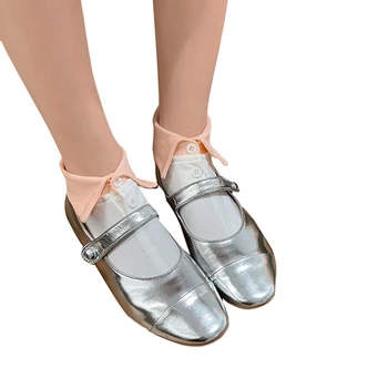 Дамска модна риза яка чорапи 2023 реколта контраст цвят прекрасен балет стил глезена чорапи сладък пролет лято момичета чорапи