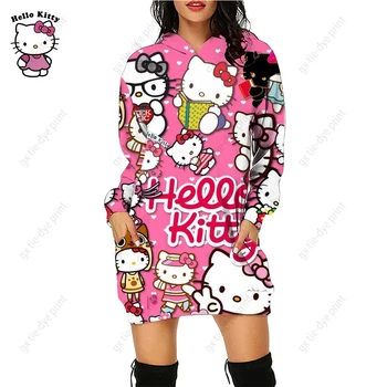 Дамски Hello Kitty печат суитчър дамски сива врана рокля есен случайни върховете за жени дамски рокля върховете s дрехи за жени