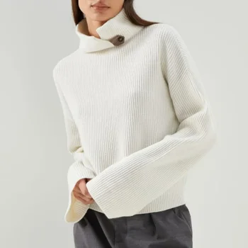 Дамски пуловер 2023 Нов есенен пуловер с високо деколте