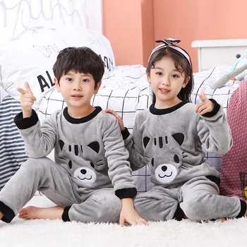 Детска пижама с дълъг ръкав Топла фланелена пижама 2021 Зимни момчета момичета спално облекло карикатура бебе нощно облекло детски пижами комплект домашни дрехи