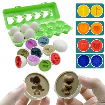 Детски динозавърски умни яйца 3D пъзел съвпадение играчки цвят форма познание математика обучение ранно образователно малко дете съвпадение играчка подарък