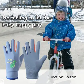 Детски ръкавици Ветроупорни ръкавици Водоустойчив карикатурен печат Детски ръкавици за колоездене с подплата от руно Външна термична за зимата