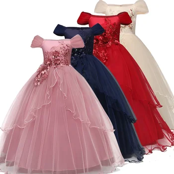 Детски сватбени рокли за момичета Елегантно цвете принцеса дълга рокля бебе момиче Коледна рокля вестидос инфантил размер 6 12 14 години