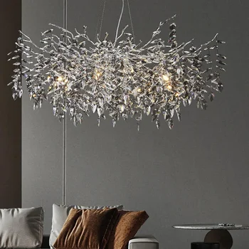 Дизайнер кристал хром полилей сребро злато висящи светлина луксозна вила хол трапезария лампа дърво клон полилеи LED