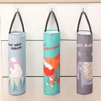 Диспенсър за пластмасови торбички Стенен дизайн за отваряне на дъното Ремък Организатор на торби за боклук Карикатура животински модел Пластмасова торбичка