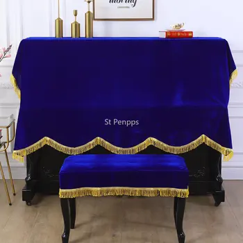 европейски стил стилен пиано капак злато кадифе пиано пейка капак кърпа завеса плат пискюл хеминг дизайн копринена приплъзване прах капак