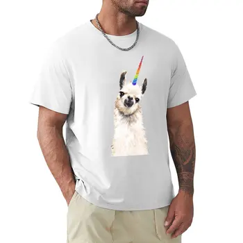 Еднорог Лама в бяла тениска лято топ аниме дрехи тежко тегло тениски за мъже