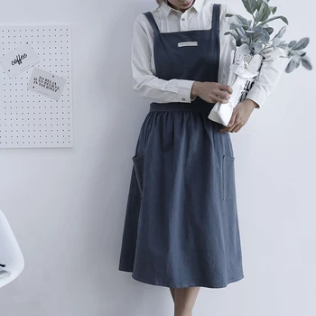 Елегантна скандинавска вятърна плисирана пола памучна ленена престилка Кафенета и магазини за цветя Работа Почистване на градината Домашни престилки за жена