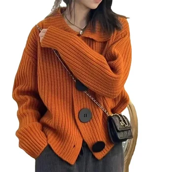 Есен Зима 2023 Нов голям бутон жилетка жени хлабав корейски пуловер Mujer мода плетени жилетки меки основни палта ZY8724