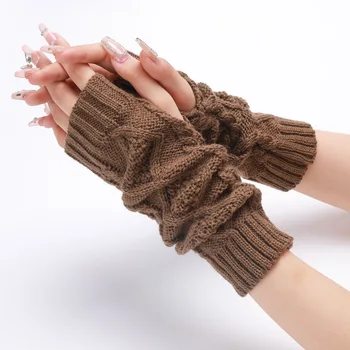 Есен Зима вълна топли мъже жени половин пръст отворени пръсти ръкавици дълго плета фалшиви ръкави пълен пръст ръкавици ръка топло ръкавица