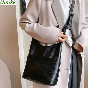 Есен и зима личи модел рамо чанта с малка чанта мода PU кожа жени подмишниците чанта женски двоен джоб кофа чанта