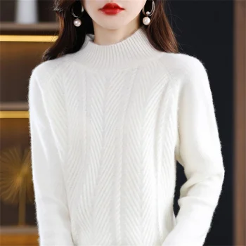 Есен и зима случайни половин високо деколте твърди дълъг ръкав плетен пуловер пуловер женски отгоре кашмир пуловер жени пуловер