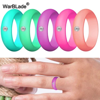 жени 5.7mm кристал силиконов пръстен хипоалергенни гъвкави за жени сватба гумени ленти хранителни клас FDA силиконови пръстени за пръсти