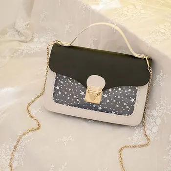 Жени Мини малък квадратен пакет чанта за рамо Мода звезда пайети дизайнер пратеник Crossbody чанта съединител портфейл чанти