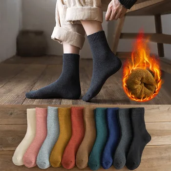 Жени Мъже Чорапи Зимни топли снежни чорапи Удебелени плетене Плътен цвят Дълги чорапи