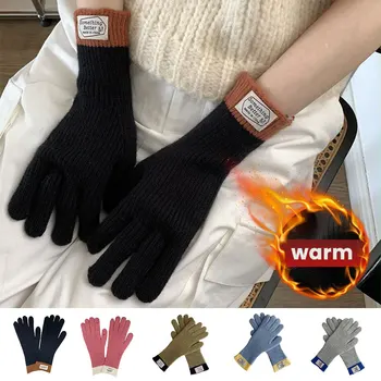 Жените зимни топли плетени ръкавици с пръсти вълнени ръкавици със сензорен екран дебели топли меки велосипедни шофиране висококачествени ръкавици
