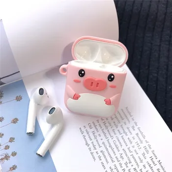 За Airpods 1 &2 сладък силиконов капак сладък карикатура розов прасенце силикон защитно покритие случай творчески слушалки случай с кука