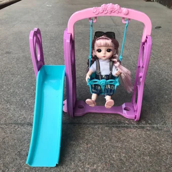 За Барби Аксесоари за кукли Висококачествен увеселителен парк пързалка ръчно изработена сладка пластмаса Swinging Swing стол играчка За деца подарък