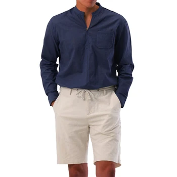 За мъже T Shirt Male Casual Classic Daily Henley Collar Редовен твърд модел Издръжлив и практичен високо качество