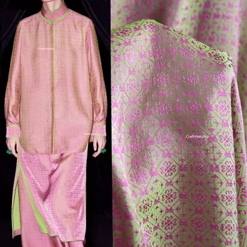 Зелен розов шахматен борд коприна жакард Cheongsam дамаска плат за жени парти рокля плат старши китайски стил риза плат