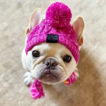 Зимни меки кучешки шапки, топла плетена шапка за домашни любимци, ветроустойчива плетена шапка за куче