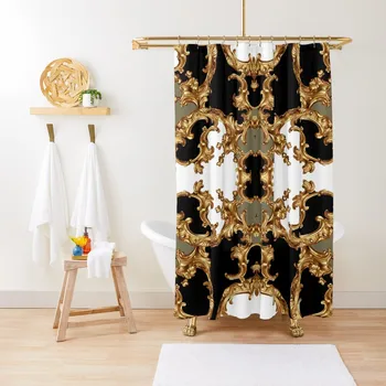 Златен декоративен барок симетричен душ завеса душ завеса комплект за баня