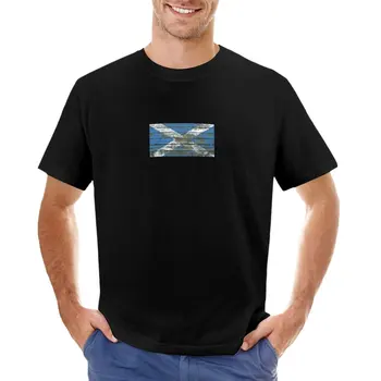 Знаме на Шотландия върху груби дървени дъски Ефект тениска хипи дрехи Къс ръкав тънък годни тениски за мъже