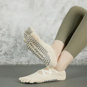 Издръжливи пет пръста йога чорапи силиконови антихлъзгащи памучни пилатес чорапи жени без гръб фитнес фитнес фитнес бягане танци спортни чорапи