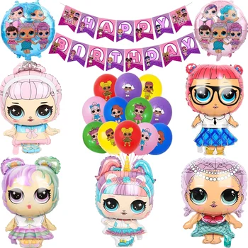 Изненадан балон розов Честит рожден ден банер балони парти комплект сладък големи очи принцеса LOLS момиче бебе душ дете торта топер играчка