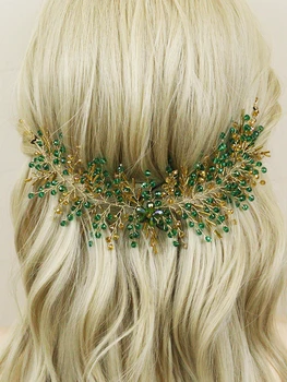 Изумрудено зелено кристални ленти за глава Woodland Party Girls Hair Vine Chic Tiaras Wedding Bridal Hair Accessories for Women Hairpieces