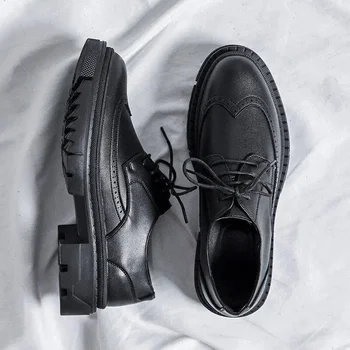 Италианска мода кожени обувки мокасини за мъже случайни мъжки обувки бизнес мъжки официални посочи мода сватба черен дебел подметка