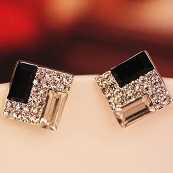 Квадратна обица Черно и бяло кристал обеци за жени Rhinestone Stud обеци Модни бижута подаръци на едро