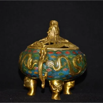 Китай бронз Cloisonne емайл позлата дракон главата статуя тамян горелка кадилница