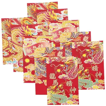 Китайски червени пликове 30Pcs 2024 година Драконово червен пакет Пролетен фестивал Пакети с късметлийски пари Хонг Бао подарък пари торбичка