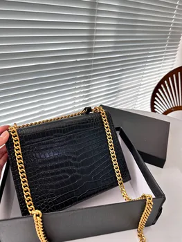 Класическа мода крокодил печат писмо верига мида малка квадратна чанта дизайнер старши качество кожа жените Crossbody чанта