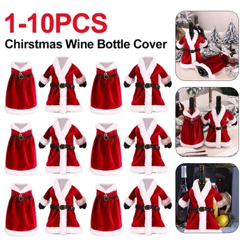Коледа вино бутилка обхваща комплект червено кадифе облекло рокля бутилки капак червено вино чанта Коледа Нова година дома вечеря маса декорация