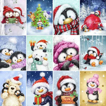 Коледа пингвин отпечатани кръстат бод пълен комплект бродерия живопис ръчна работа ръчно изработени ръкоделие дома декор щампован магия