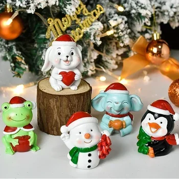 Коледен декор 2024 Пингвин Куче Мечка Слон Елен Елени Дядо Коледа Снежен човек Дърво Фигурки Смола Занаяти Детски Новогодишен Коледен подарък