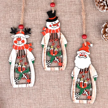 Коледни декоративни консумативи Дървен Дядо Коледа боядисани кухи свещи висулка коледен подарък коледно дърво украса