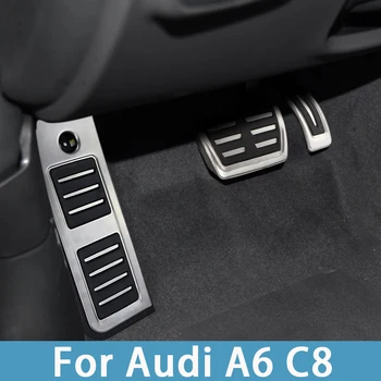  Комплект педали от неръждаема стомана за Audi A6 C8 2019 - 2020 Гориво кола спирачка педал педал ускорител спирачка гумени накладки