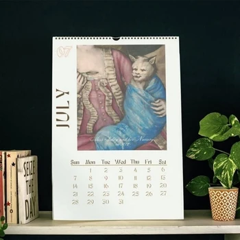 Котешки стенен календар 2024,2024 Забавен ренесансов котешки календар, висящ стенен календар, 12-месечни котешки календари с грозни 21X30cm