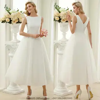Къси сватбени рокли с пайети A-Line Tulle Ivory Вечернее платье Булчински рокли за жени