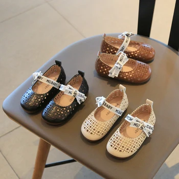 Летни момичешки принцеси обувки кухи от riband плитки детски плоски обувки Pu кожа три цвята 21-30 модерни детски сандали