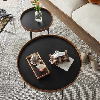 Луксозен апартамент Мебели за хол Италианска масичка за кафе Масивна дървесина Модерни минималистични кръгли черни орехови маси за кафе