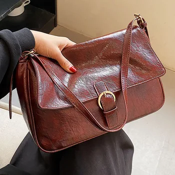 Луксозен дизайнер кожа подмишниците чанта мода прост плътен цвят ретро рамо чанта голям капацитет голяма пазарска чанта за жени чанта