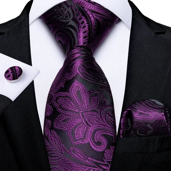 Луксозни лилави копринени връзки на Пейсли за мъже Аксесоари за сватбени вратовръзки 8 см широк врат вратовръзка ръкавели копчета за ръкавели Corbata подарък за мъже