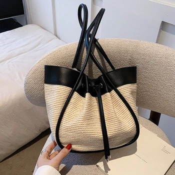 Лятна сламена кошница чанти за жени случайни ратан голям капацитет Totes женски дизайнерски чанти мода тъкани рамо чанта тенденция