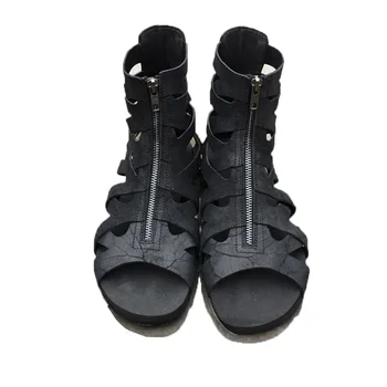 Лято 2023 Нови мъжки сандали от телешка кожа Мода Британски висок топ Черни сандали от естествена кожа Мъже Гладиатор, големи размери 37-46!